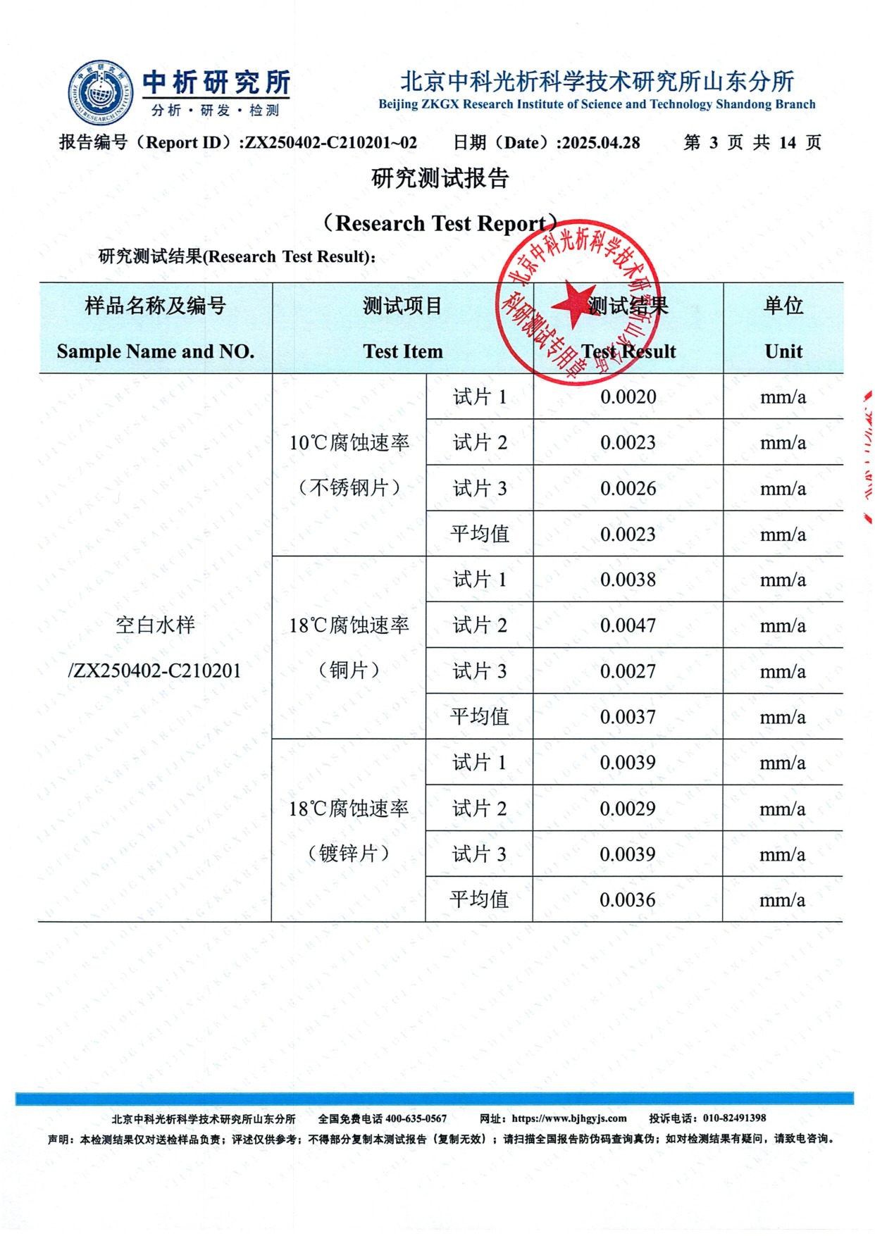 10°C腐蚀速率测试数据 不锈钢片 18°C腐蚀速率铜片镀锌片